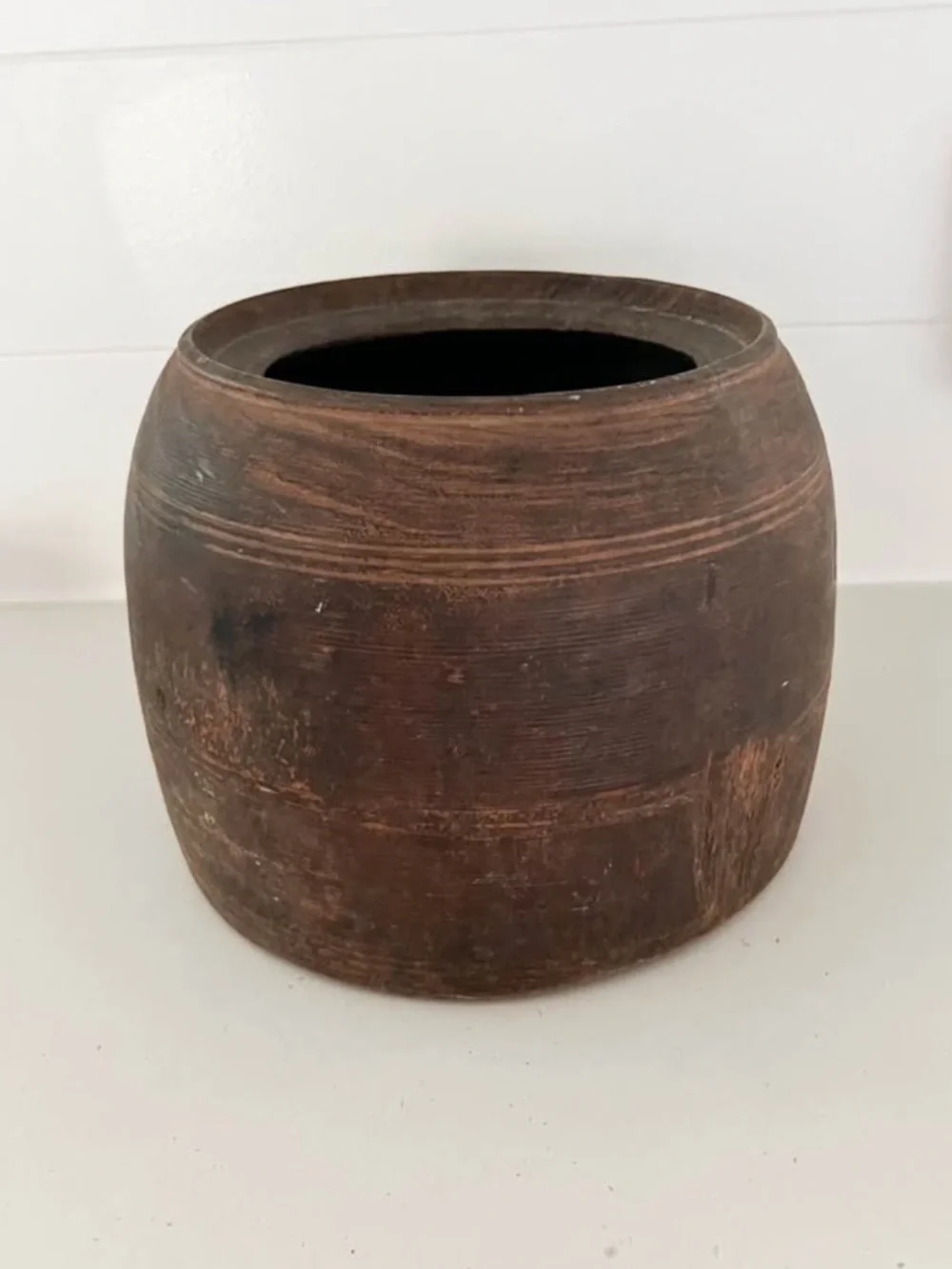 Vintage Rustic Wooden Vase Planter Primitive Farmhouse Decor Large Wood Vessel